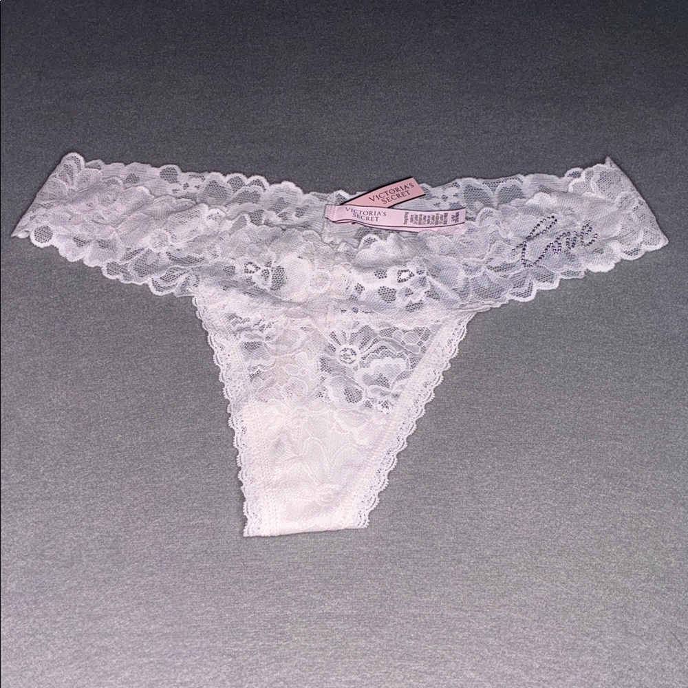 Victoria’s Secret Sexy Lace Thong Rhinestone Love New with tags Large VS Panty - Picture 5 of 8